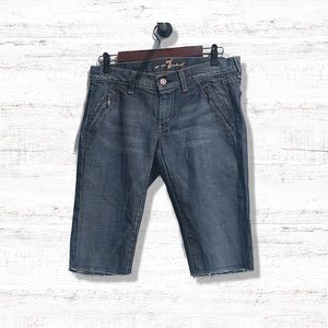 7 For All Mankind 14’ Fray Hem Slim Stretch Denim Bermuda Shorts Size 28 NWT